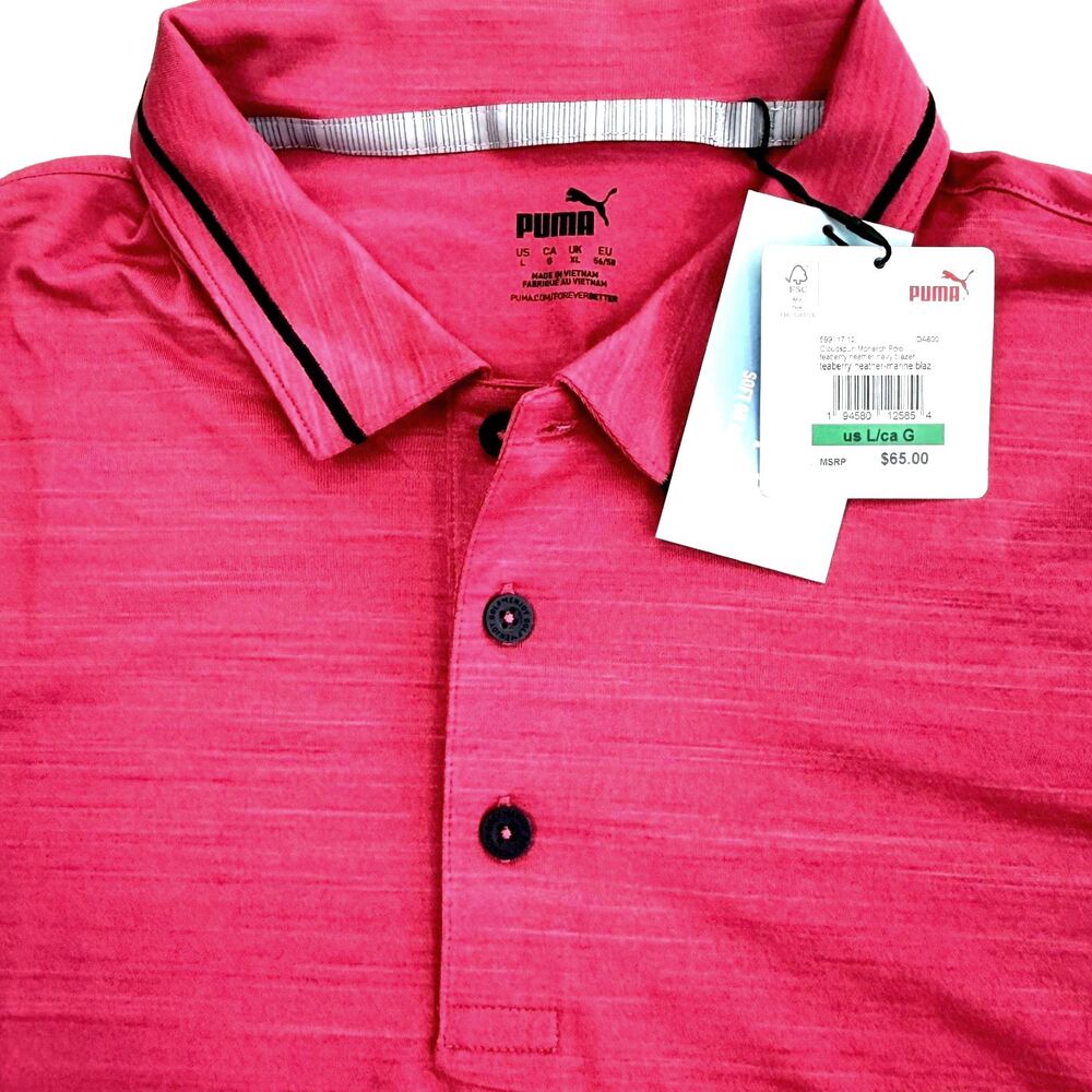 PUMA Golf Men's Cloudspun Monarch Polo Teaberry Heather Large NWT